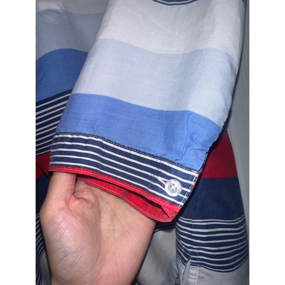 Talbots Womens Medium Striped Popover Tunic‎ Blouse Red Blue White 3/4 Sleeve - Picture 4 of 7